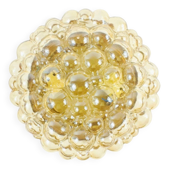 Grand plafonnier en verre à bulles ambré et laiton par Helena Tynell pour Limburg, Allemagne, années 1960