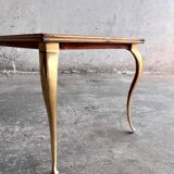 Mid-century wooden coffee table with golden metal legs and black-lined tabletop, 1950s