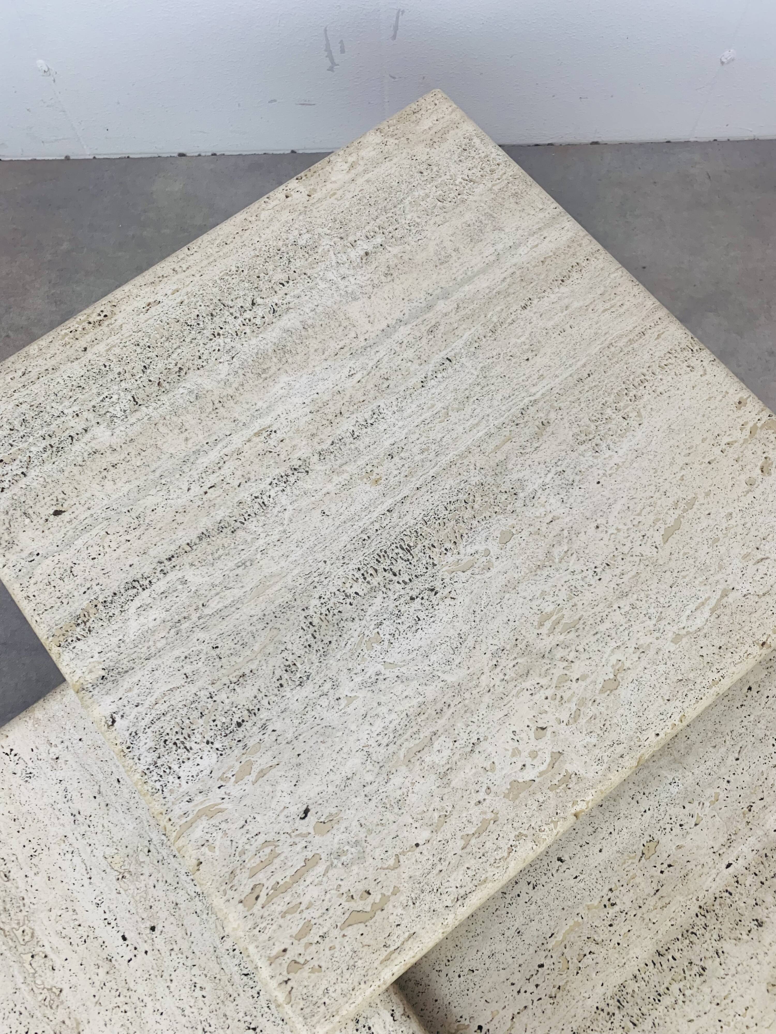 Trio vintage travertine nesting coffee tables