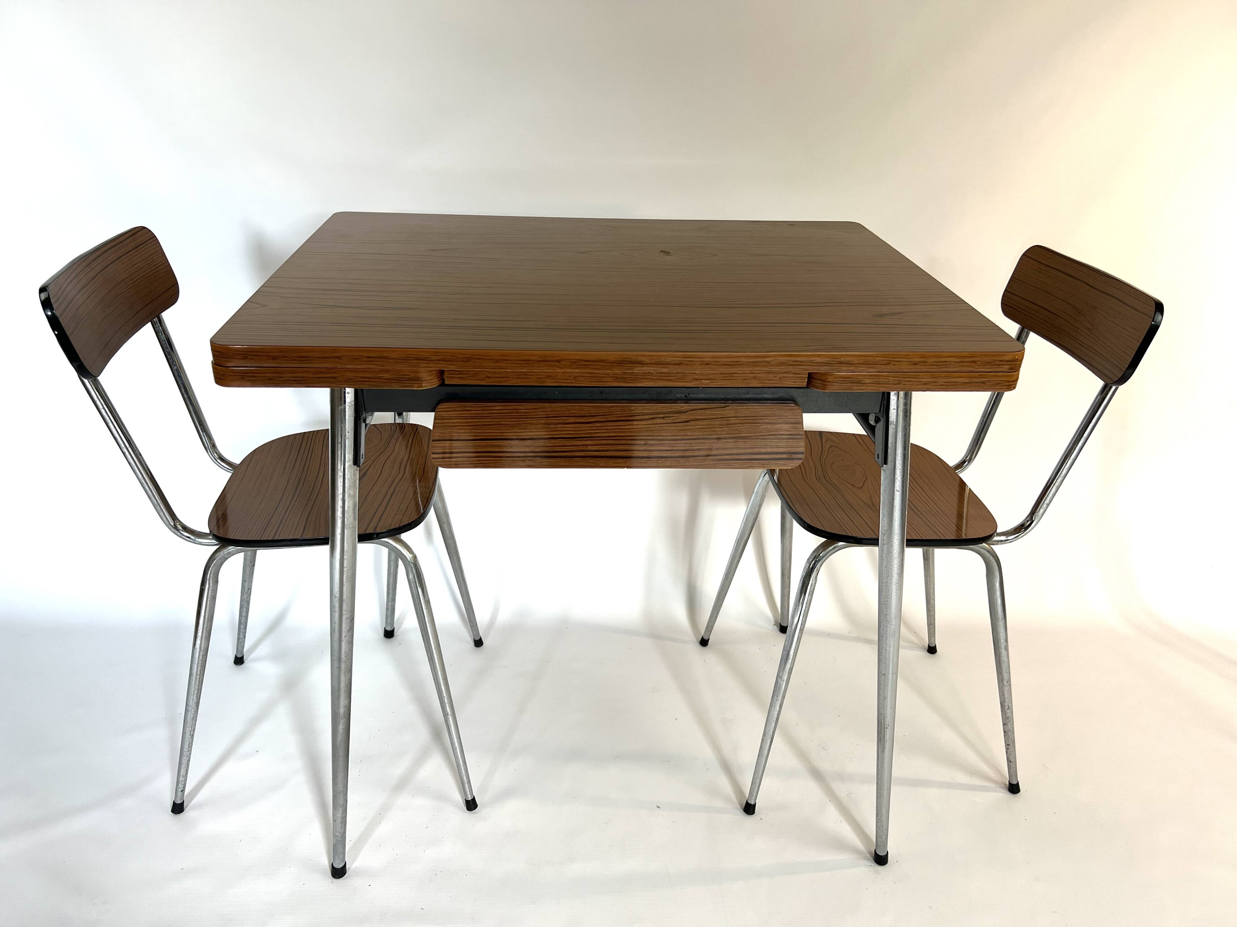 Formica table with extension and 2 chairs