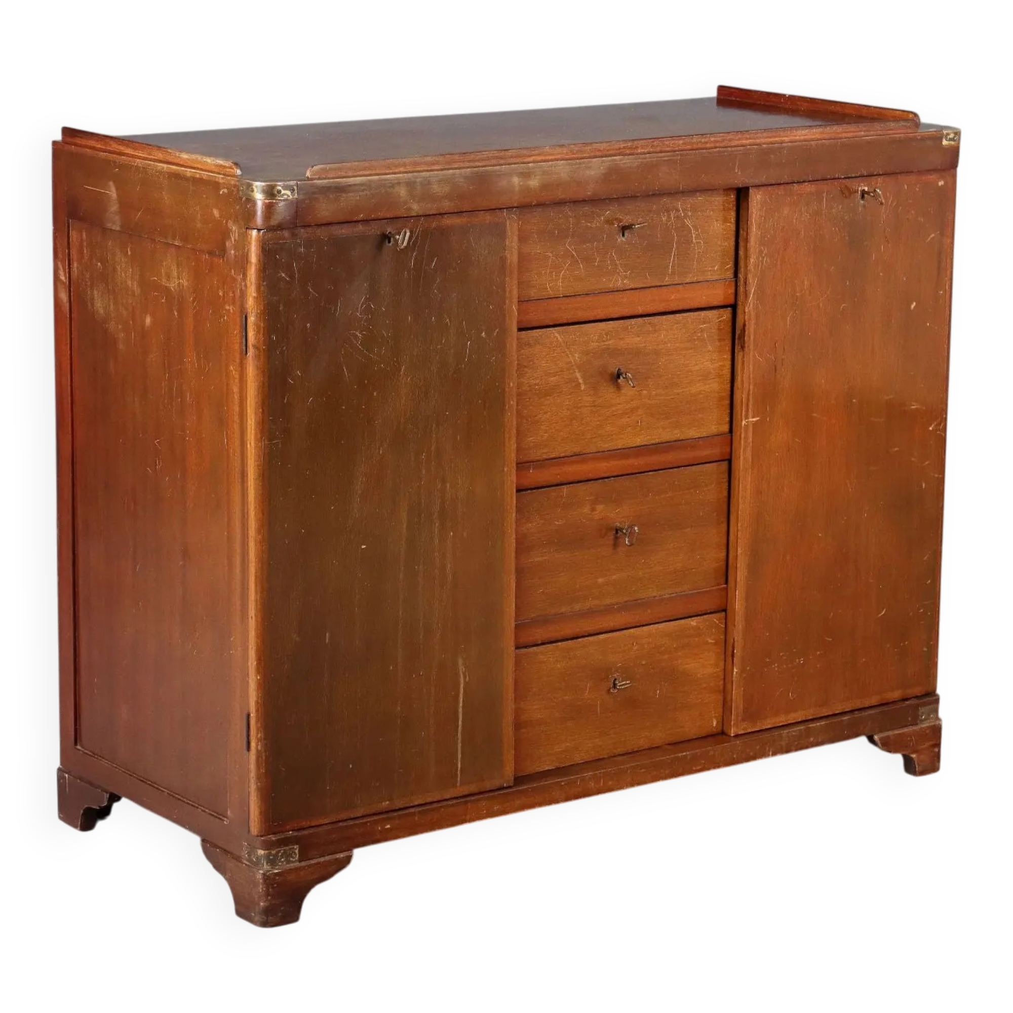 Antique mahogany commode with brass details, 4 drawers, 20th century.
