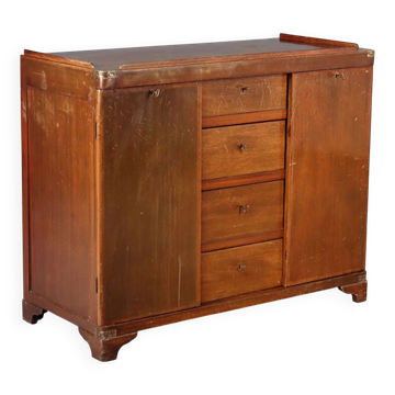 Commode ancienne en acajou avec détails en laiton, 4 tiroirs, XXe siècle