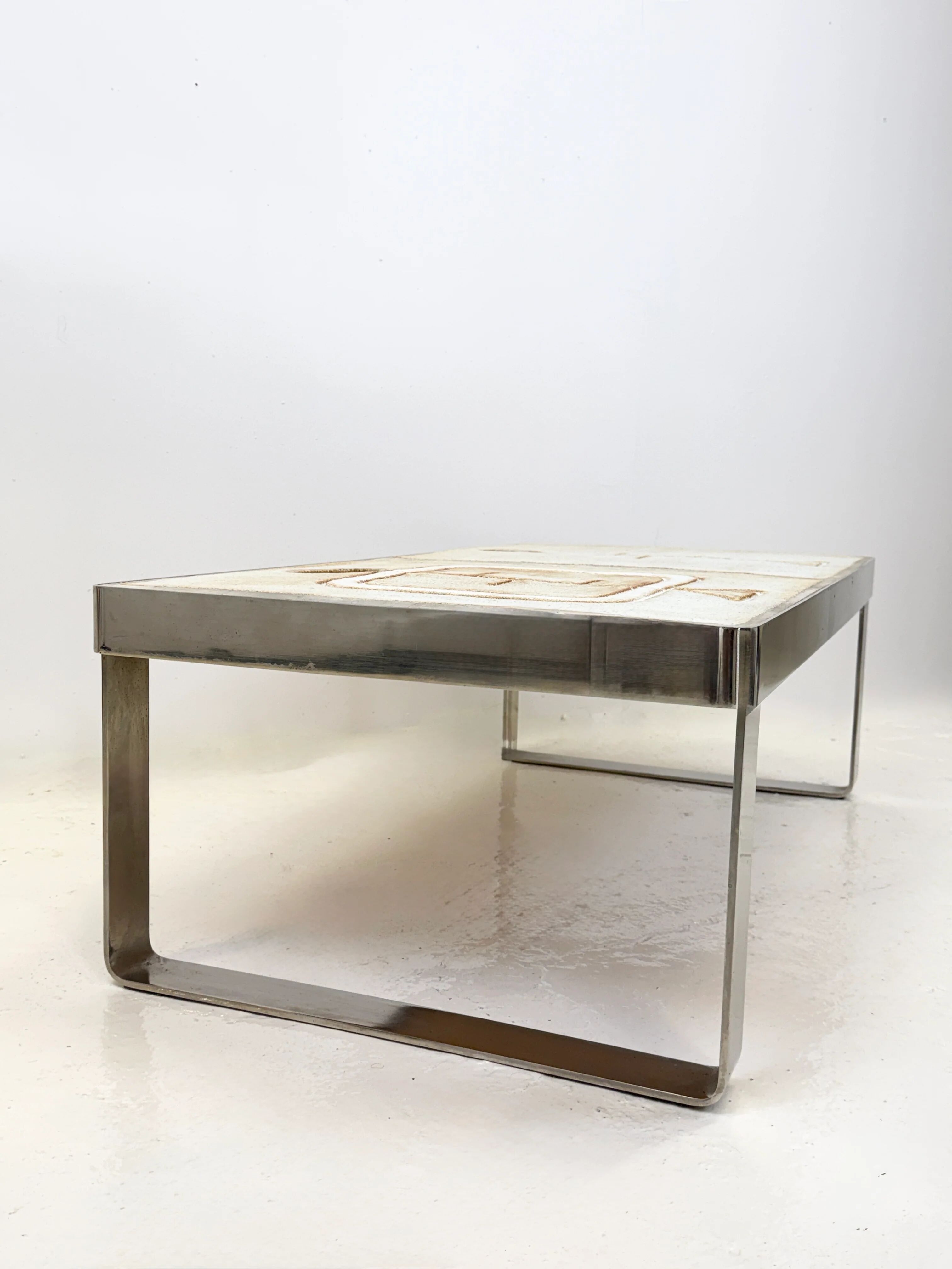 Table basse céramique / chrome — Jean Gregorieff, France, 1970s