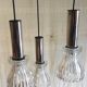 Suspension cascade 3 lights in chrome metal and crystal - mid 20th century.