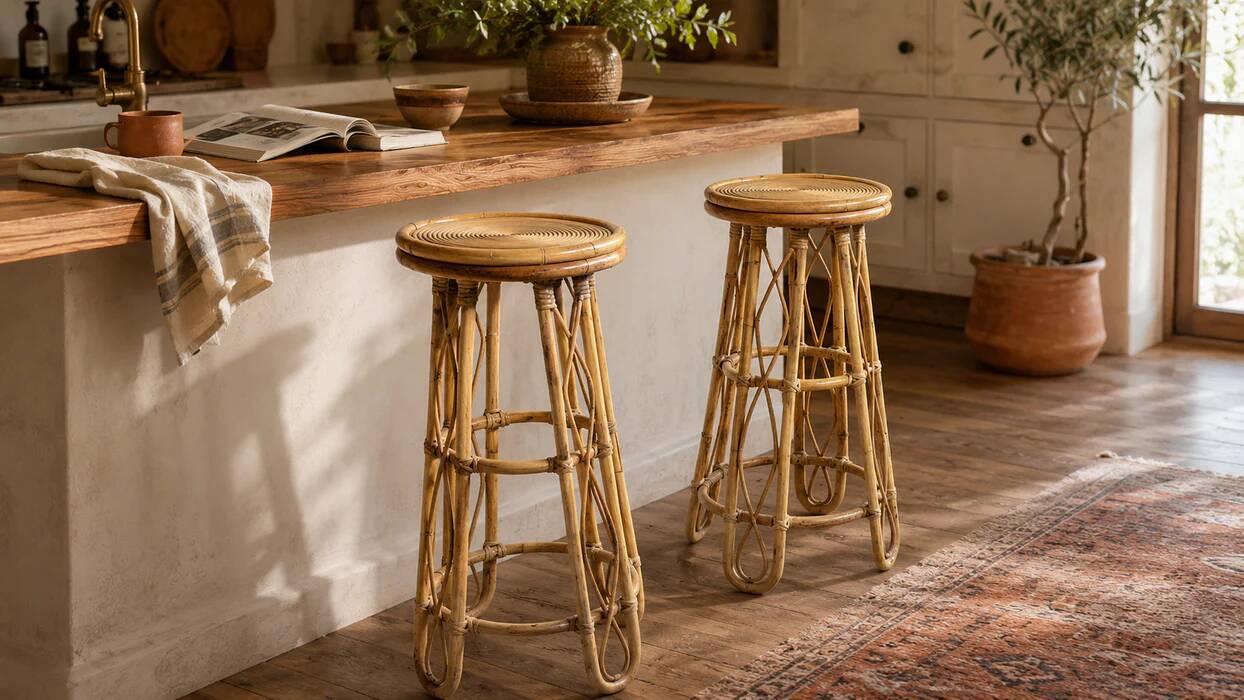 Vintage sculptural rattan bar stool, Japan, 1970s