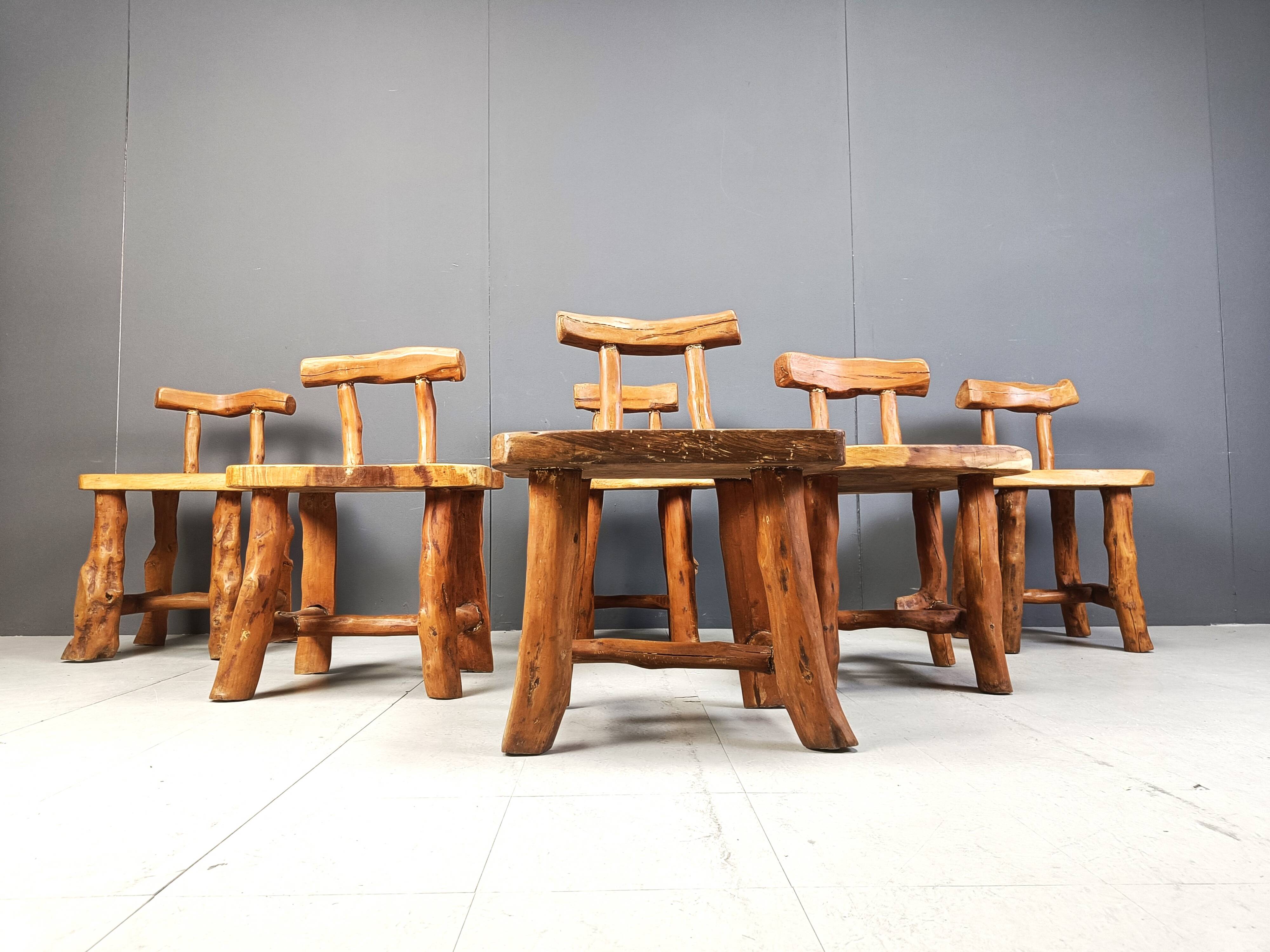 Vintage sculptural brutalist dining chairs, set of 6 - 1960s