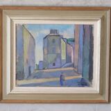 Huile sur toile paysage urbain 1951