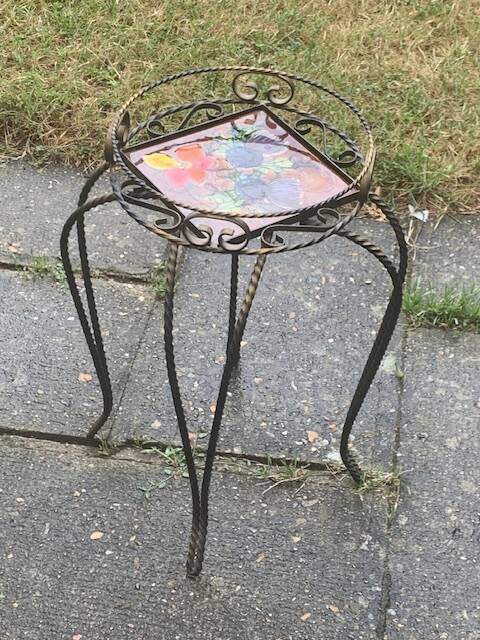 Plant door, iron harness forged twist black and golden and hand-painted ceramic tile