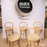 Set di 5 Sgabelli Thonet Style in Legno Curvato e Paglia di Vienna '70