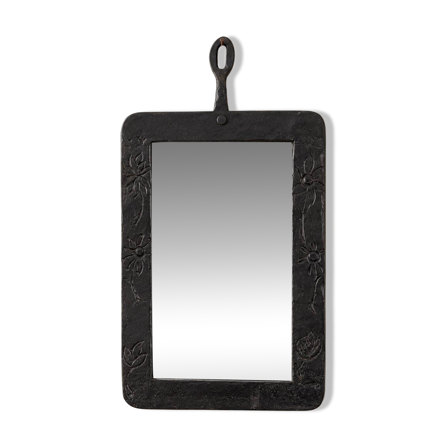 Vintage black wall mirror with floral decoration