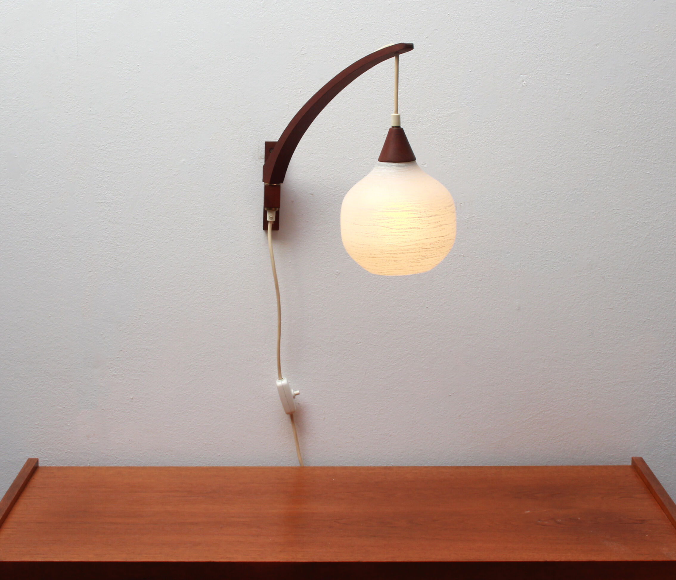1960s wall lamp in teak and opal glass