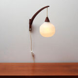 1960s wall lamp in teak and opal glass