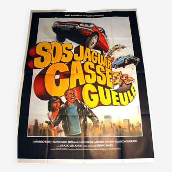 Original cinema poster "SOS Jaguar breaks face" Remy Julienne 120x160cm 1977