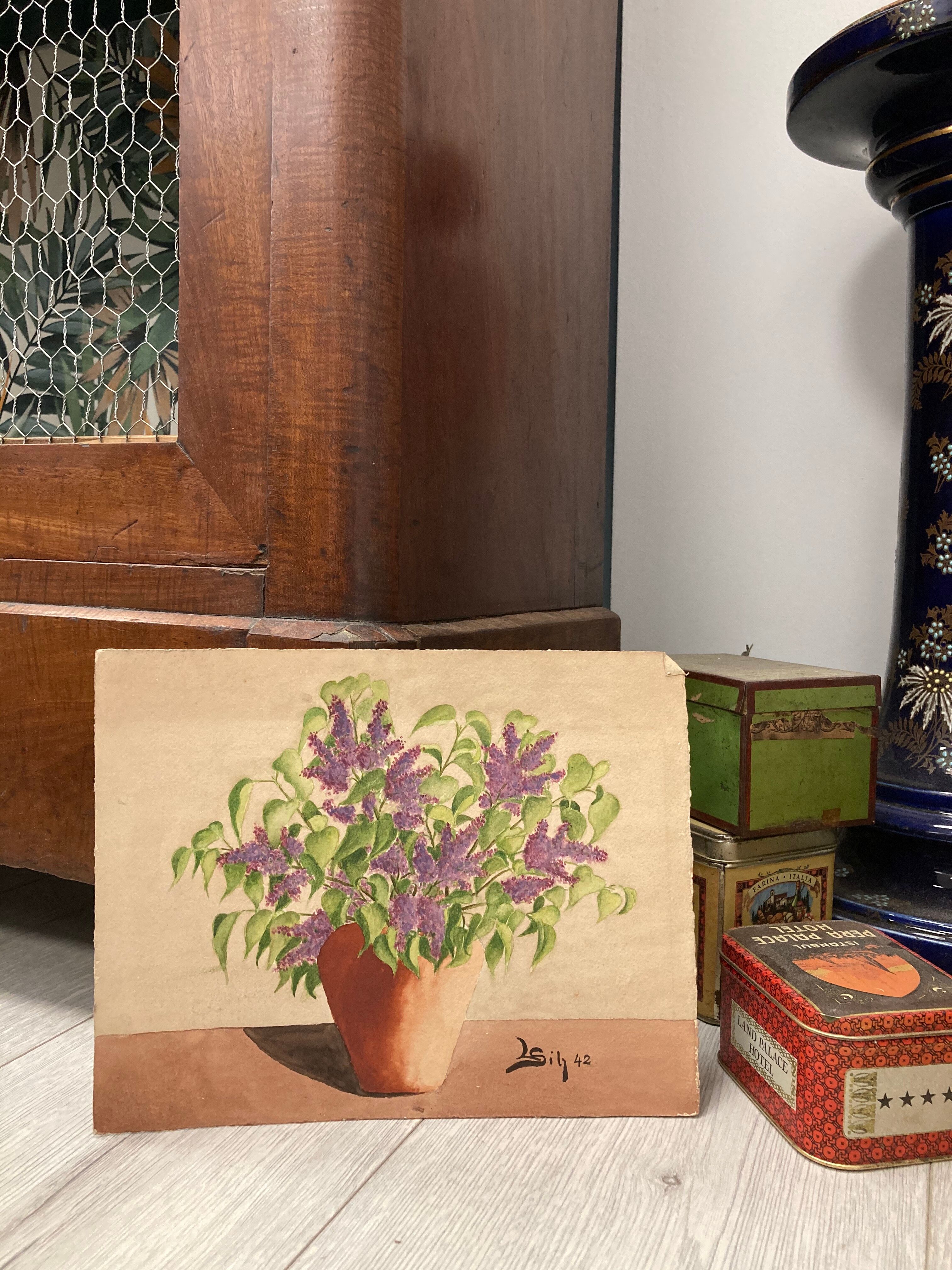 Watercolor bouquet lilac vintage