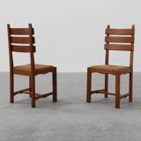 Deux chaises en chêne et osier brutalisme moderne du milieu du siècle, 1960