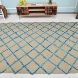 6x9 Beige & Blue Handmade Moroccan Rug, 185x282Cm SK 7339