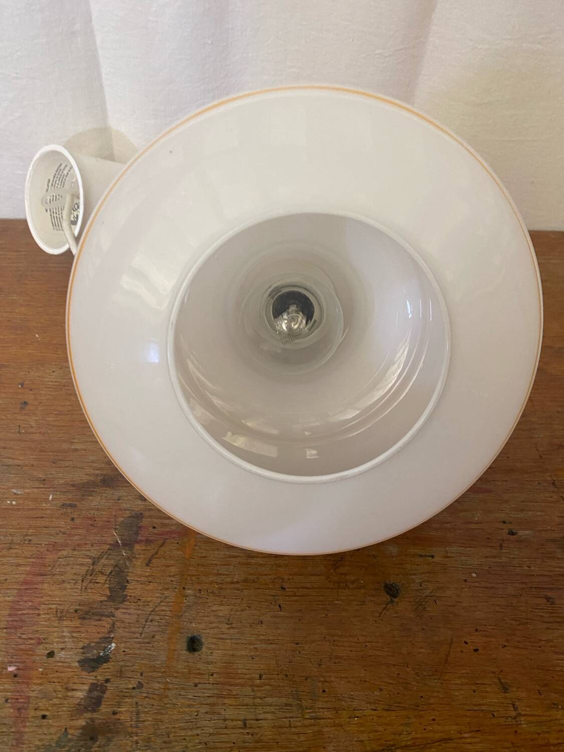 Antique White Opaline & Yellow Decor Pendant Light 70s Vintage