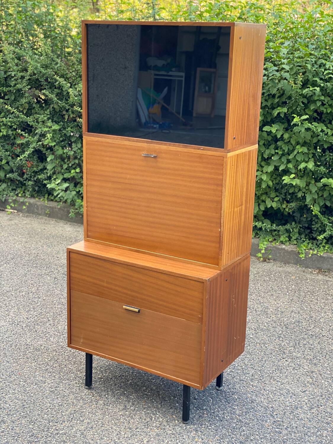 Vintage 1950s smoked glass secretary cabinet