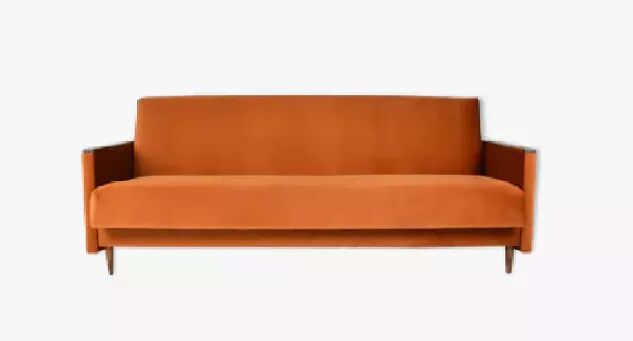 Foldable sofa, reddish velvet, restored, 1960s