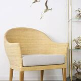 Pair of teak and rattan armchairs