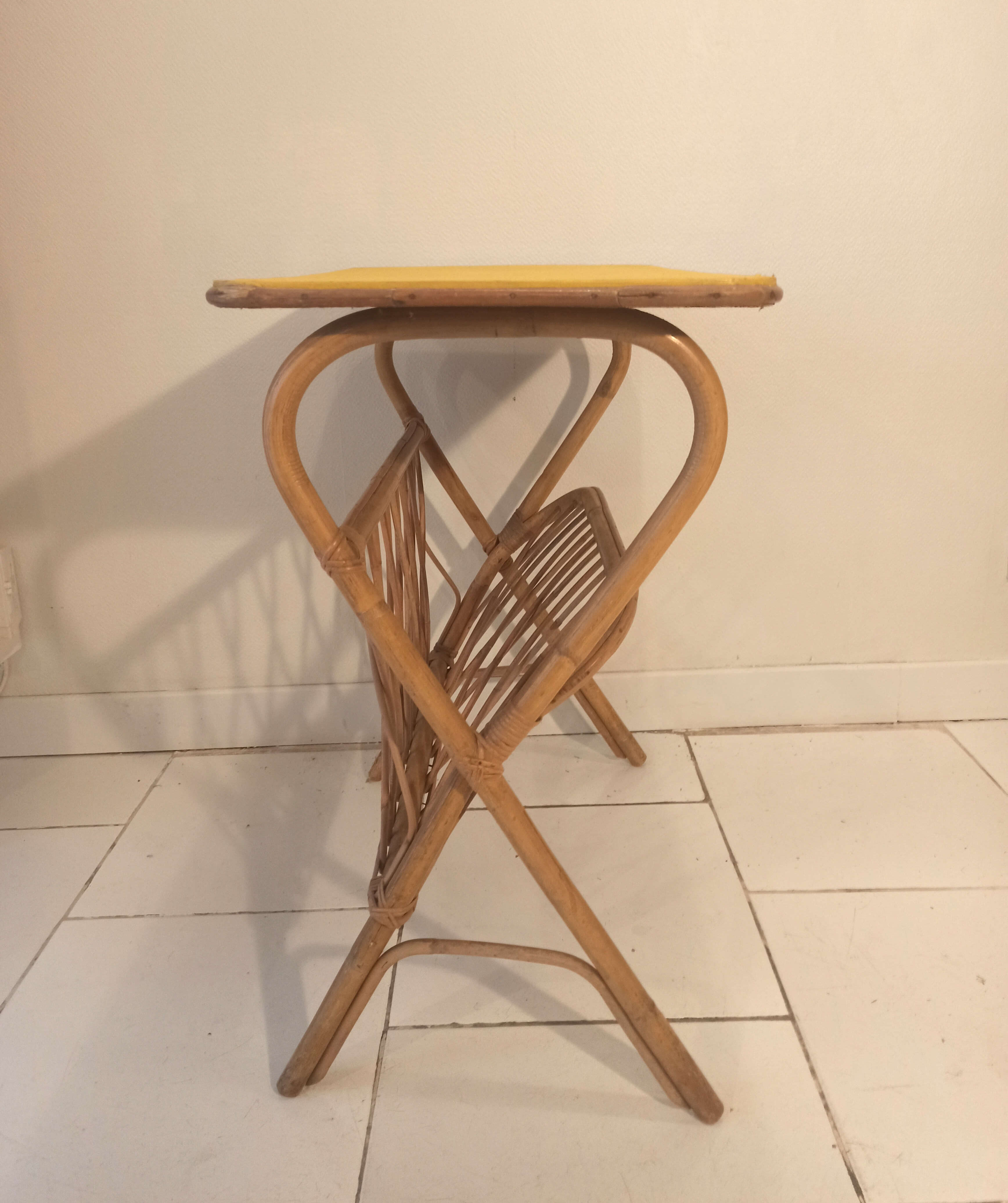 Vintage 1960 side table serving in rattan