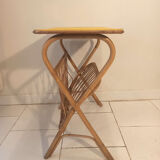 Desserte table d'appoint vintage 1960 en rotin