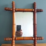 Mirror with turned bamboo-style wooden frame 40x34 cm