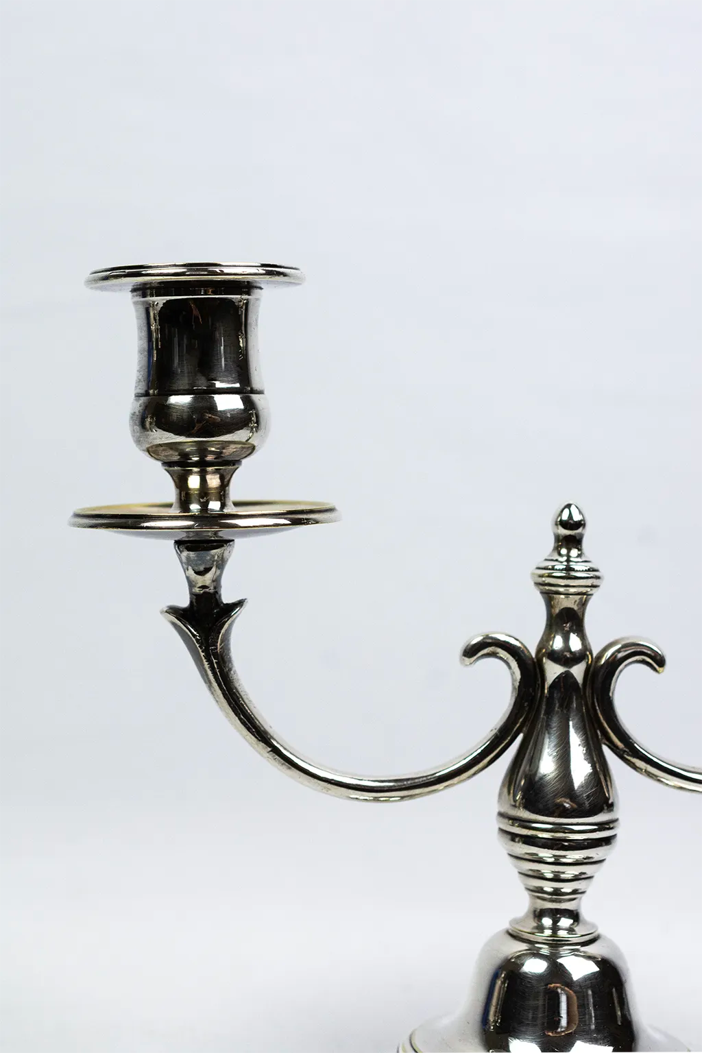 Pair of candlesticks | antique two-armed candelabra in silver-plated metal