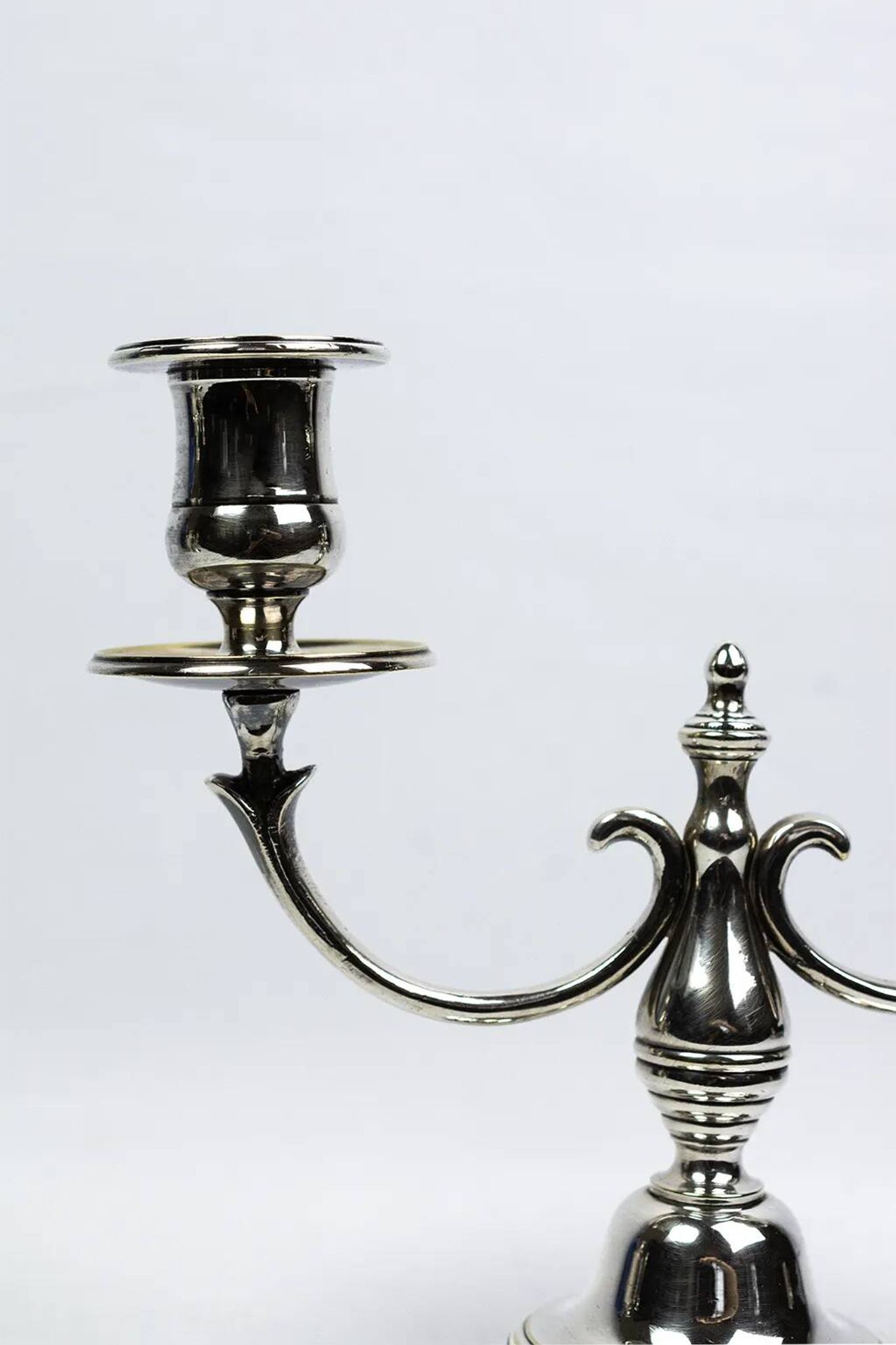Pair of candlesticks | antique two-armed candelabra in silver-plated metal