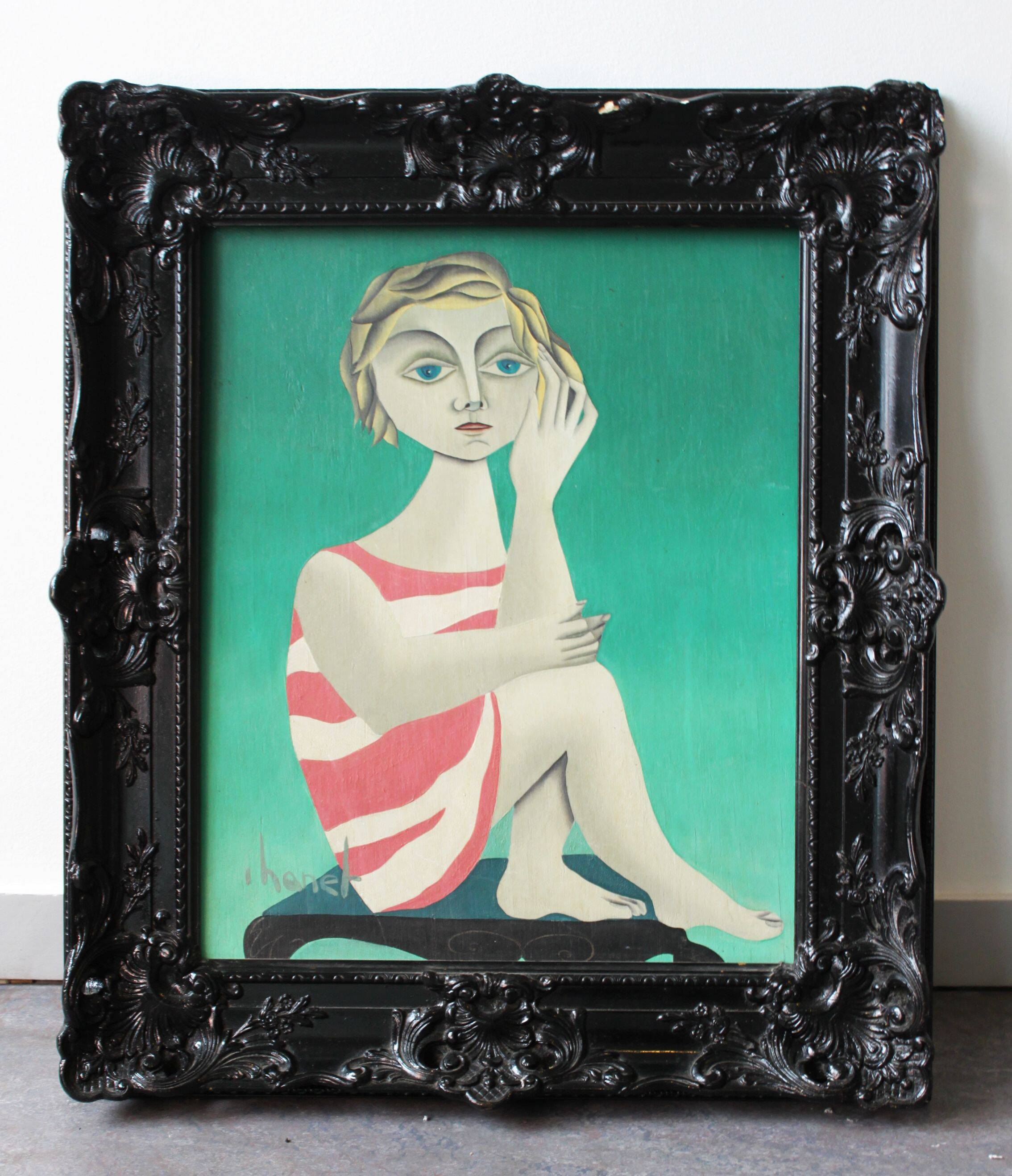 Oil on wood, Bather, cubist style.