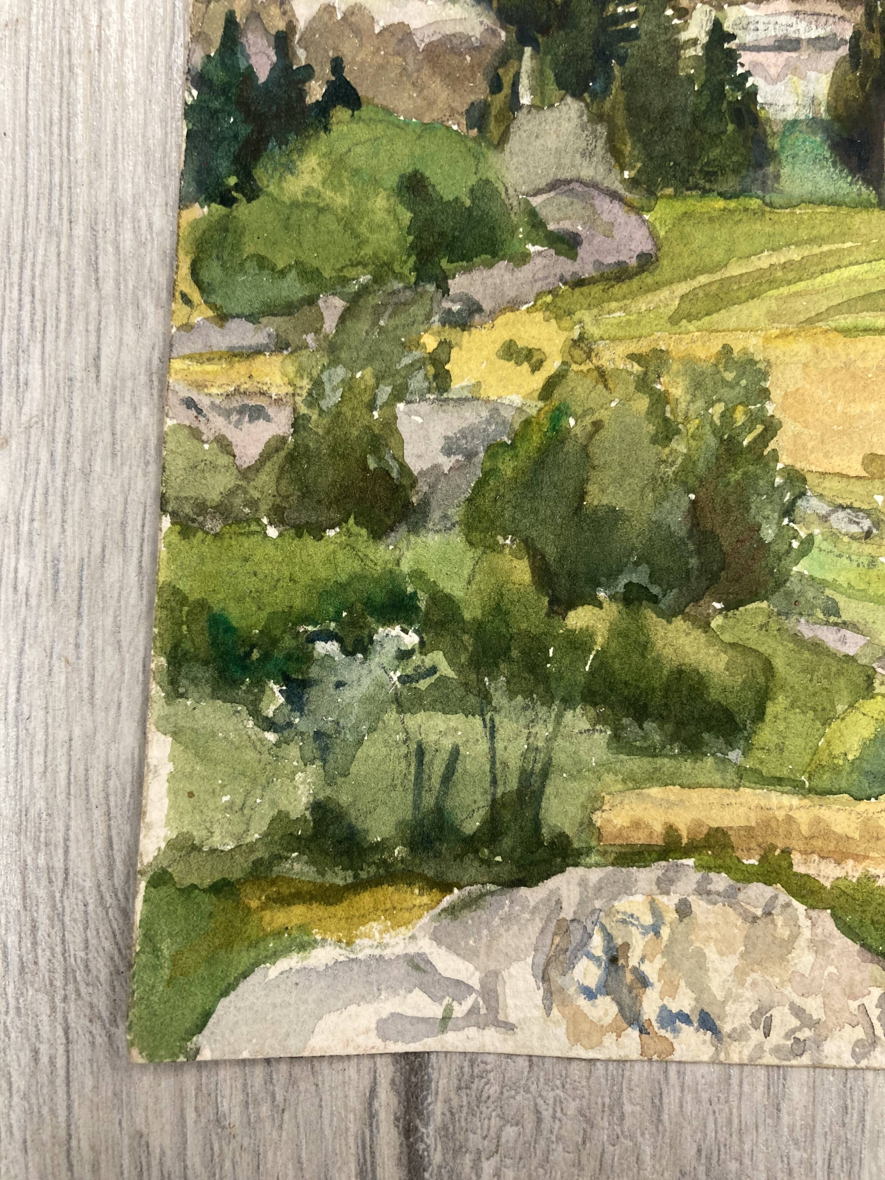 Watercolor mountain landscape signed