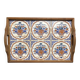 Art Deco, wooden tray and Gien earthenware tiles with basket decor circa 1940