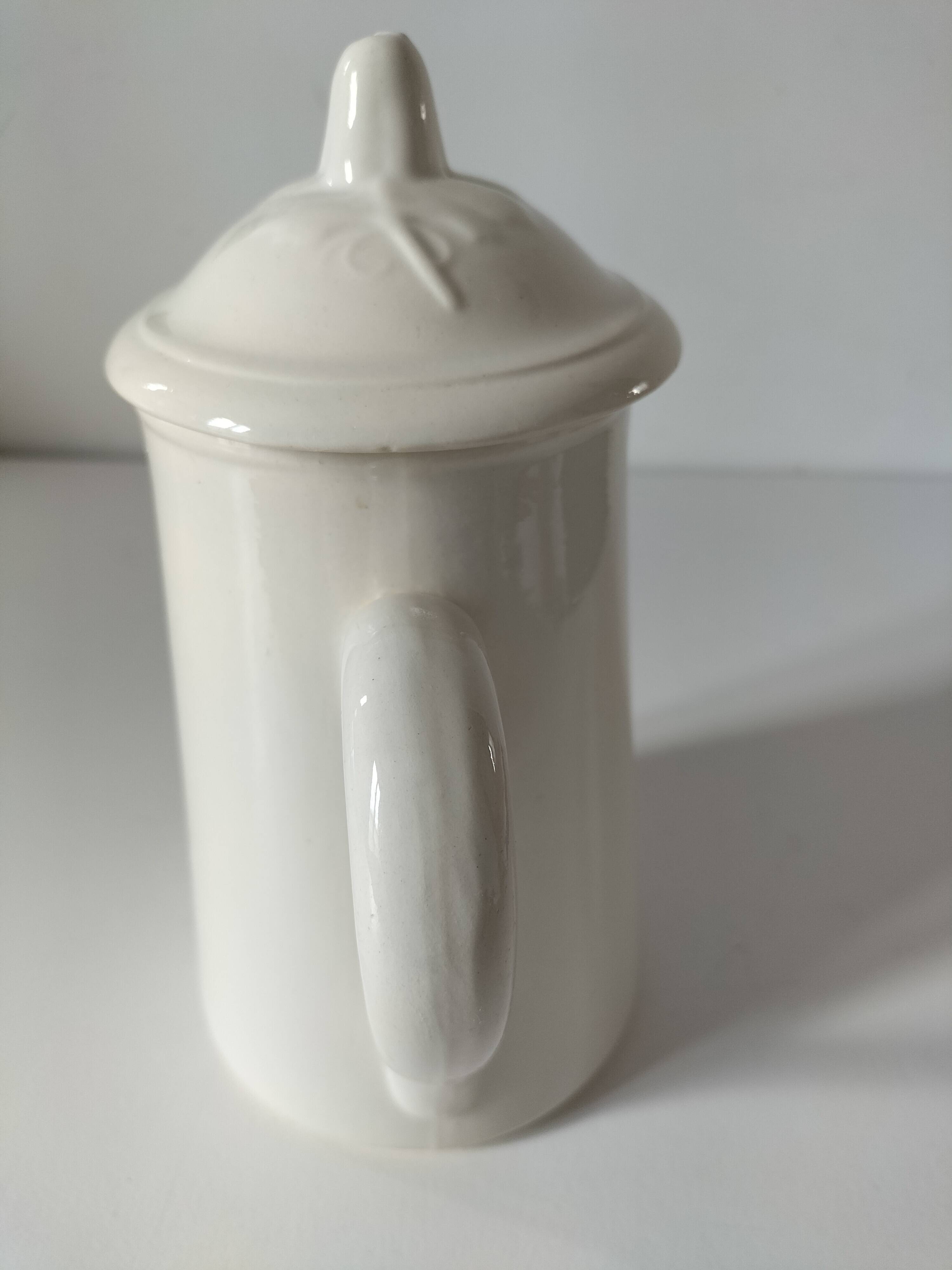 Chocolatière ancienne en faïence blanche Digoin Sarreguemines années 50-60