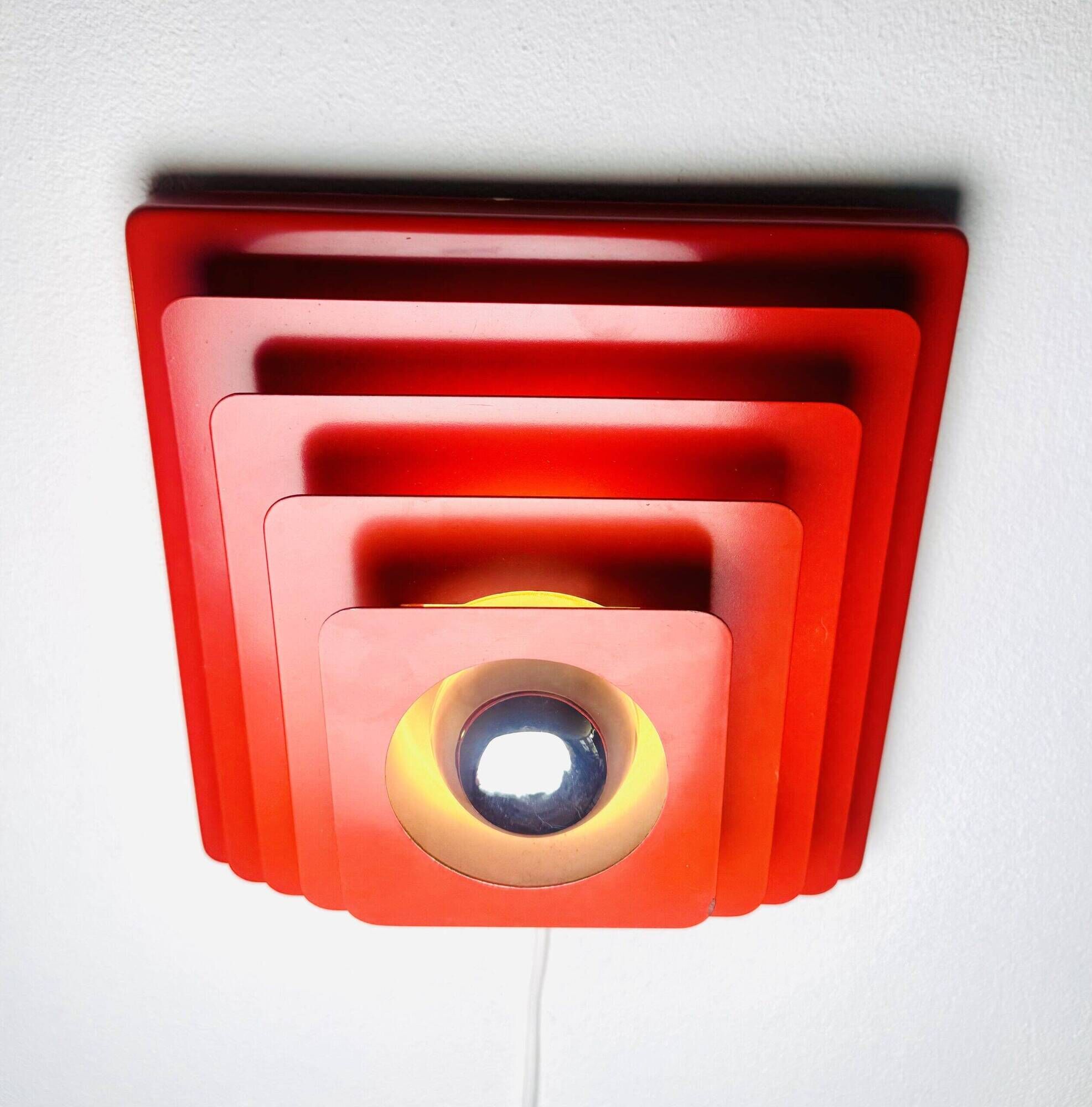 Multi-Layered Pyramid Wall Lamps In Red By Hustadt Leuchten, Germany 1970S