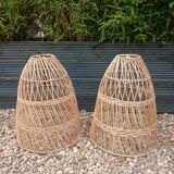 Pair of wicker pendant lights