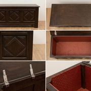 Antique dark wood chest with geometric paneling / pointed