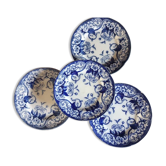 Assiettes plates terre de fer lot X4 anciennes modèle "Flora" de la manufacture française Creil et Montereau
