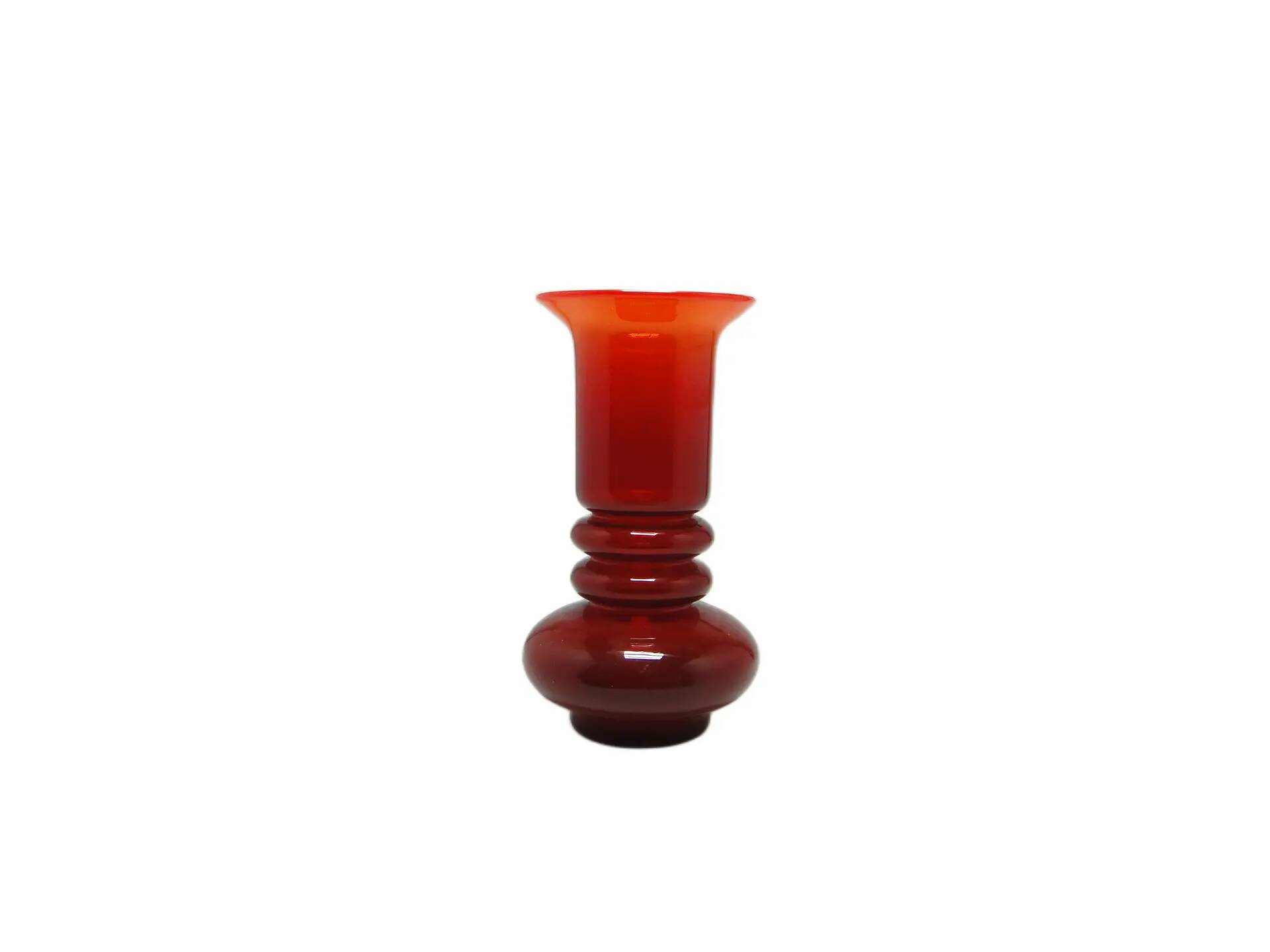 Mid-century modern vase, red glass, by L. Fiedorowicz, Poland, 1970s