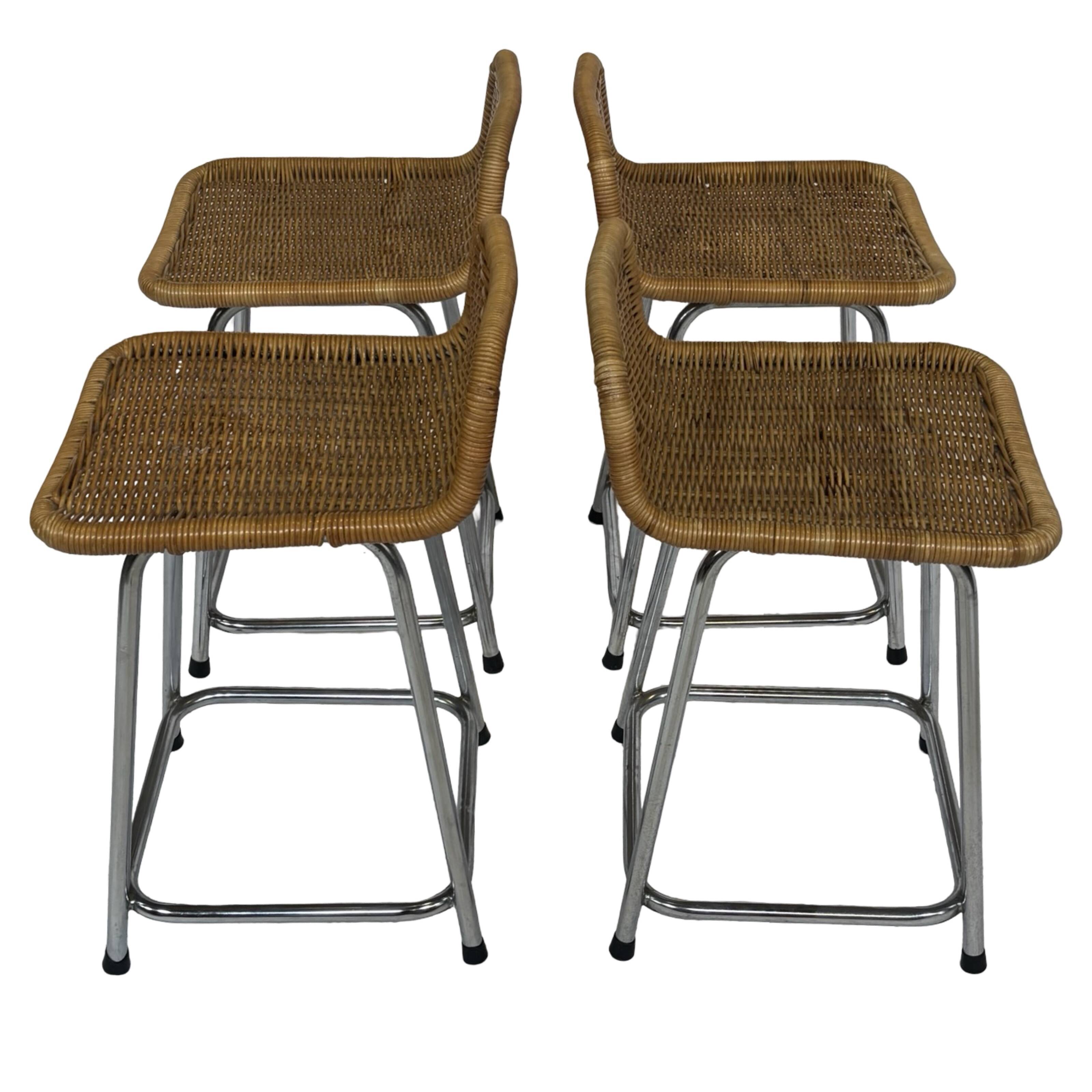 Ensemble de 4 tabourets de bar vintage Dirk Van Sliedregt Rohe Noordwolde modèle bas