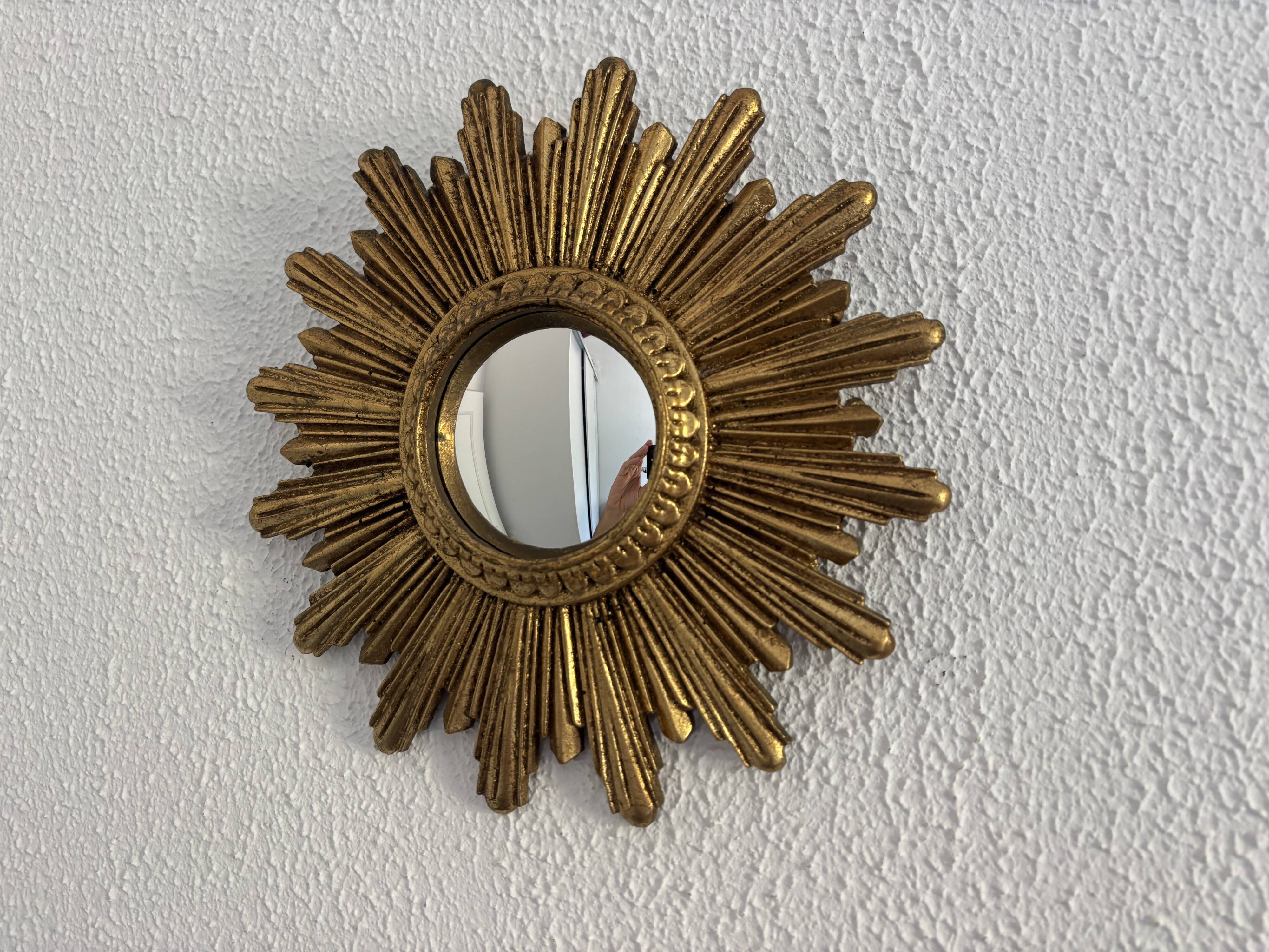 Vintage 1960 sun mirror witch's eye fine gold resin - 26 cm