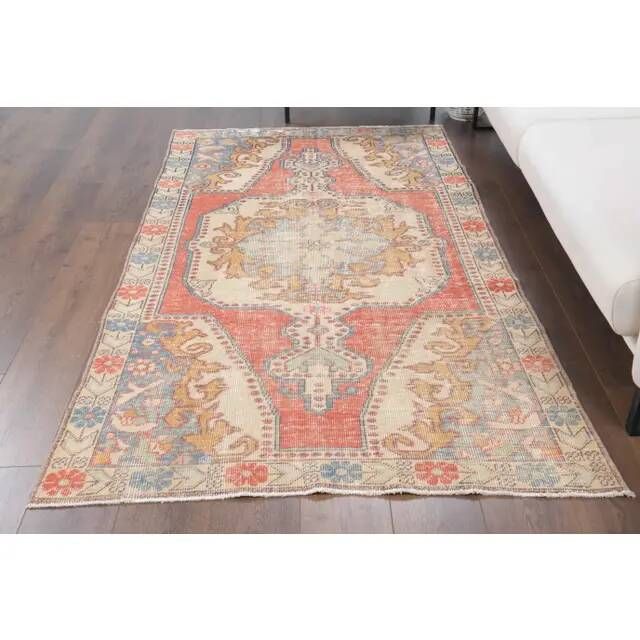 Vintage Turkish Oushak Handmade Wool Cotton Red Area Rug 123x220