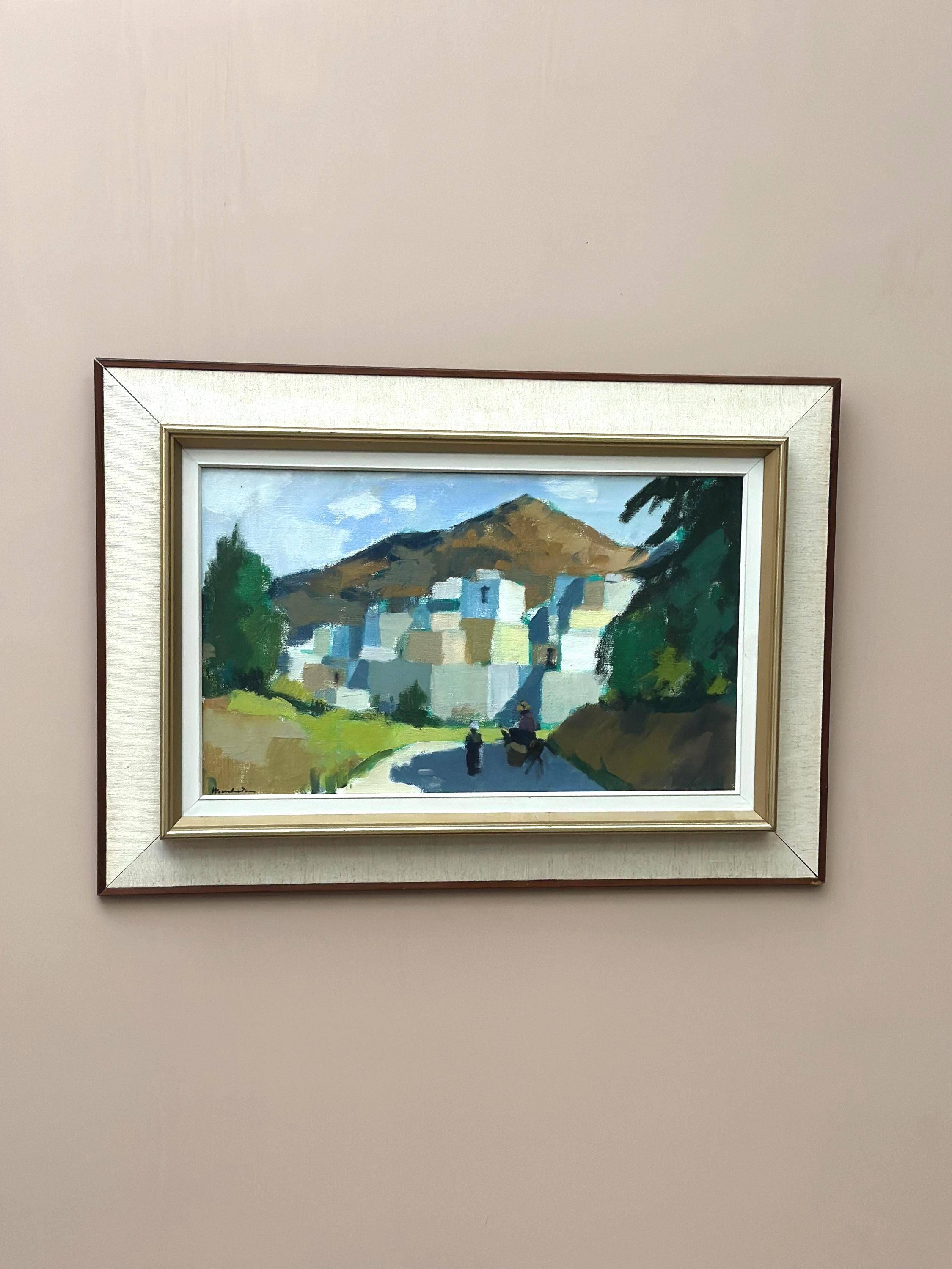 Original Mid Century Swedish Oil On Canvas – “Bergsby, Crete” By Stig Wernheden – Vintage & Framed