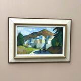 Original Mid Century Swedish Oil On Canvas – “Bergsby, Crete” By Stig Wernheden – Vintage & Framed