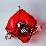 Sommerso red pocket tray by Seguso, frosted Murano glass, Italy, 1970