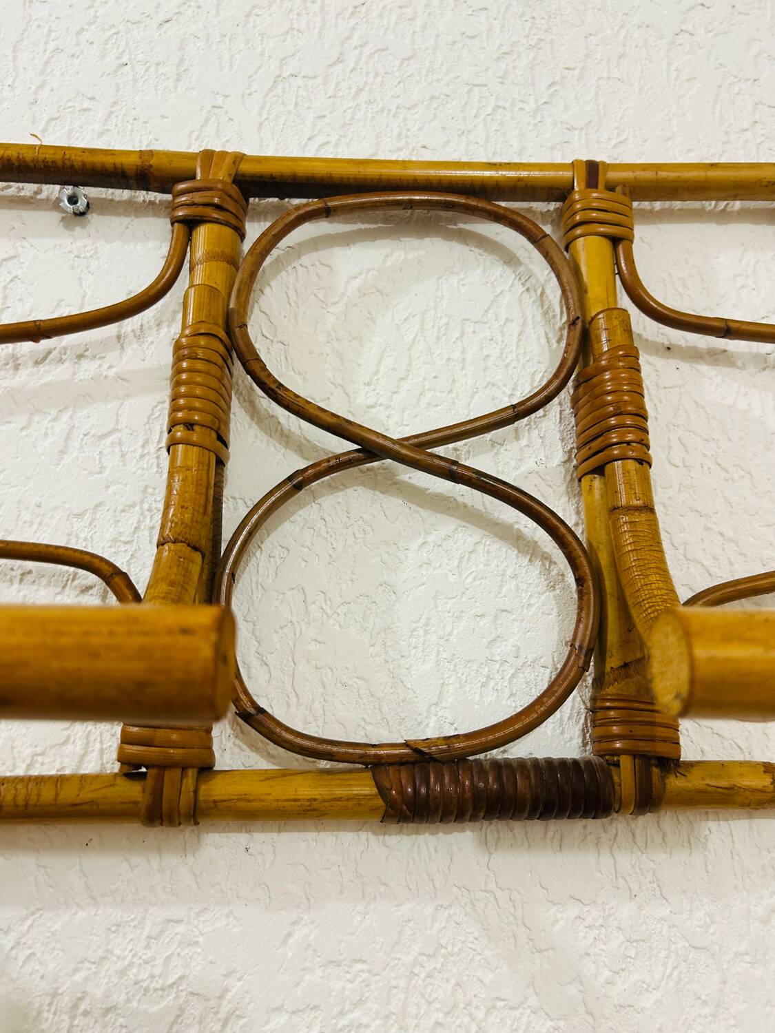Vintage rattan wall-mounted coat rack