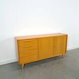 Fineer dressoir met lades en houten handgrepen vintage sideboard
