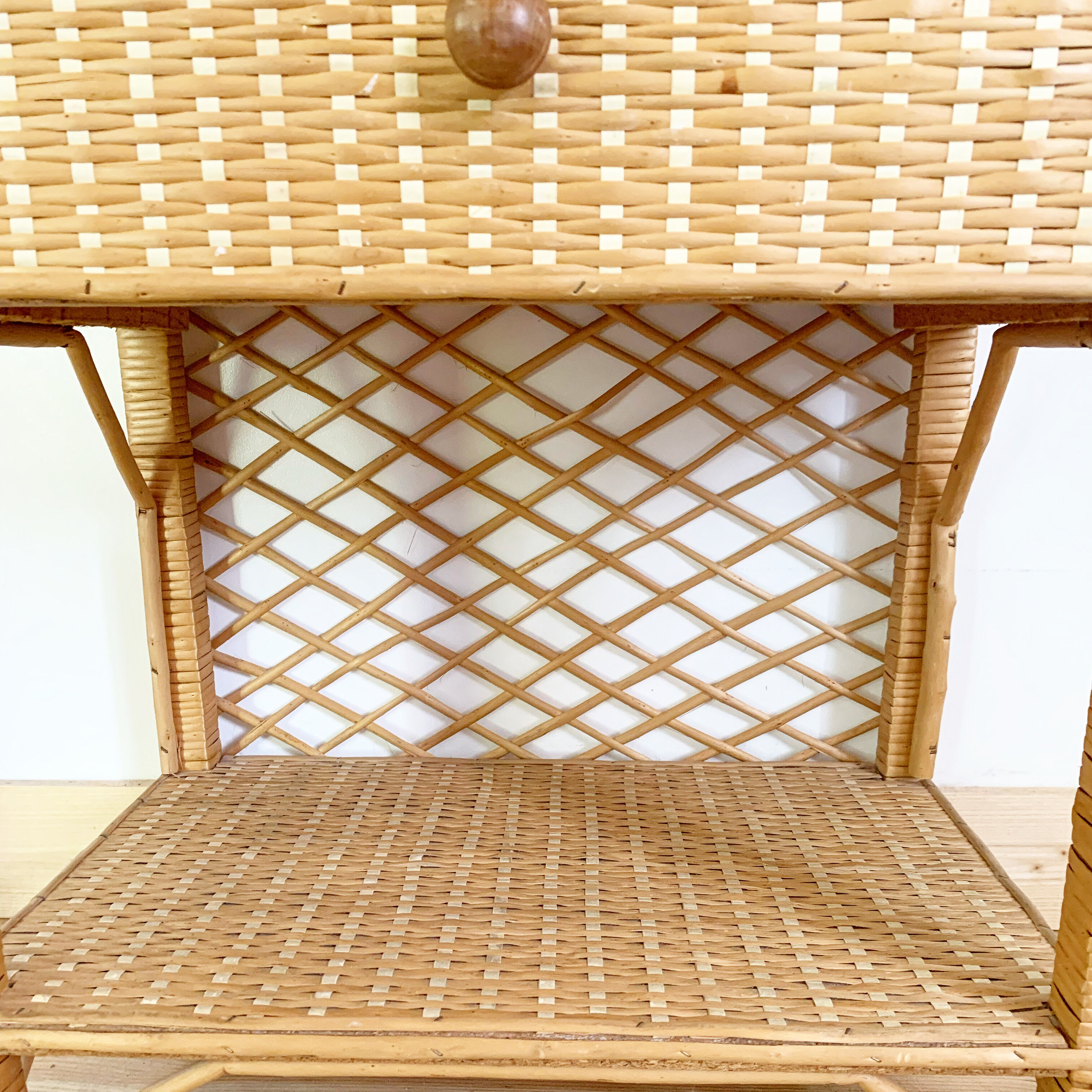 Pair of vintage wicker and rattan bedside tables