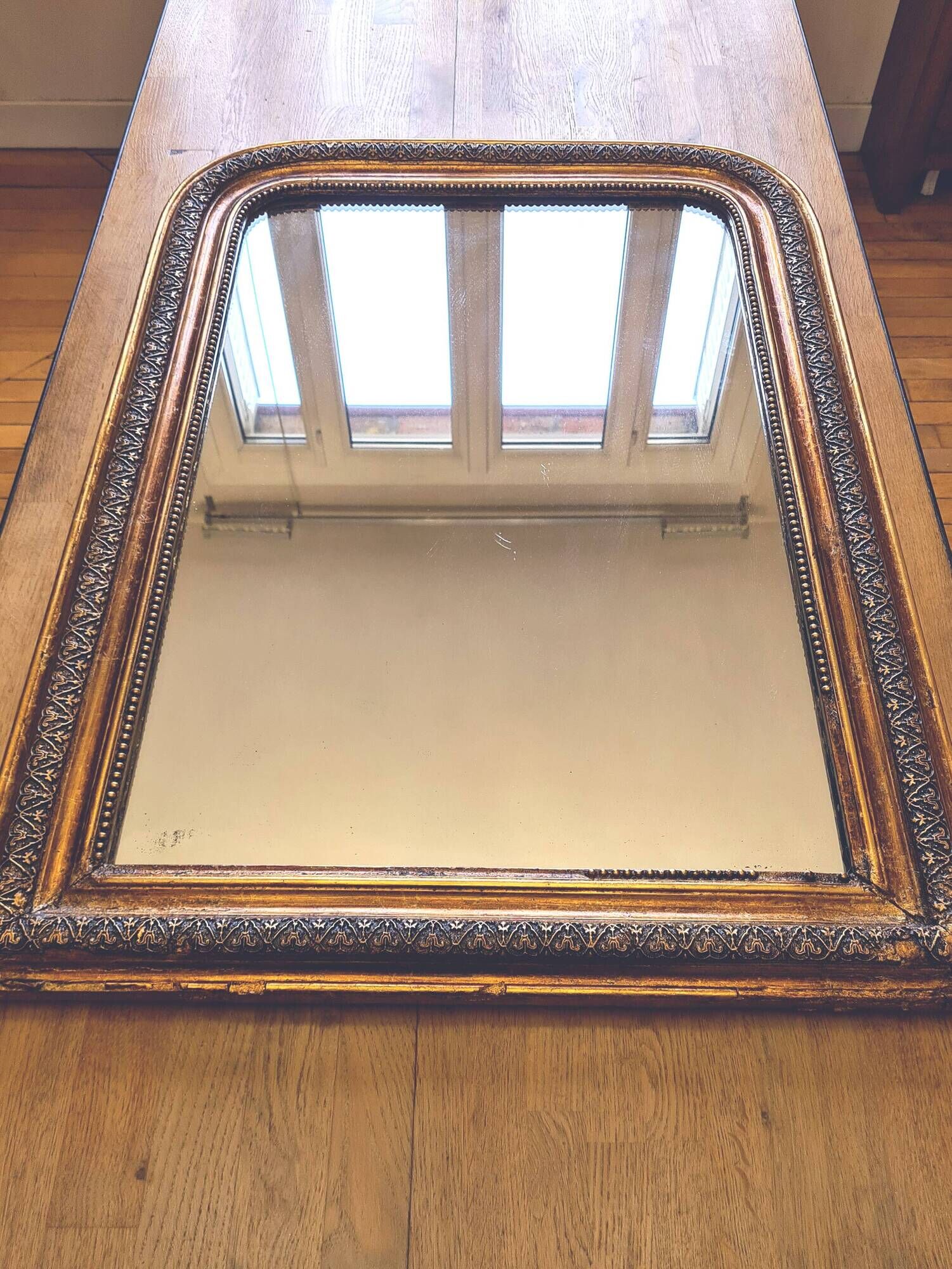 Antique large Louis Philippe mirror, decorated with gilt leaf - "Claude"