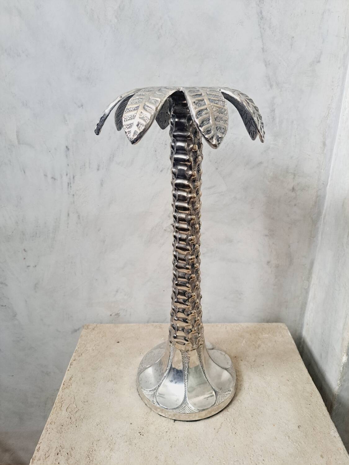 Grand bougeoir palmier argente