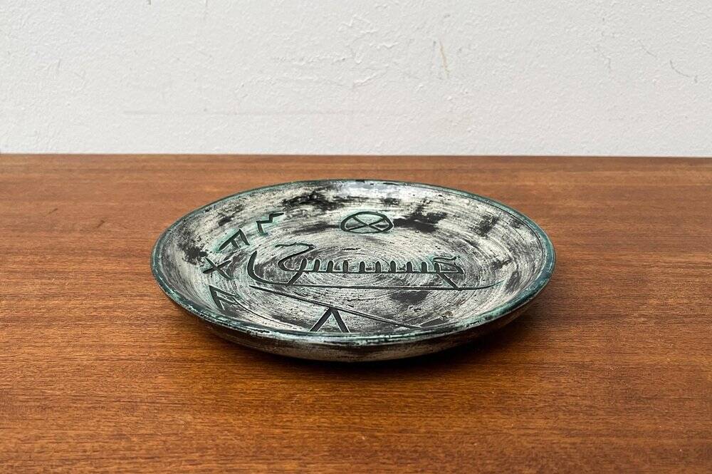 Mid-Century Handmade Ceramic Wall Plate with Viking Patterns from Arol, Norway, 1960s